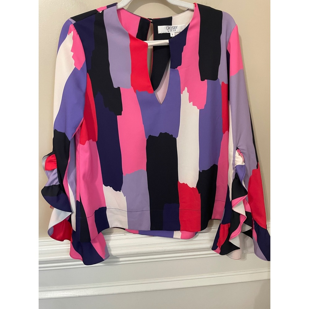 Crosby by Mollie Burch Abstract Print Ruffle Sleeve Blouse Size S Mutlicolor